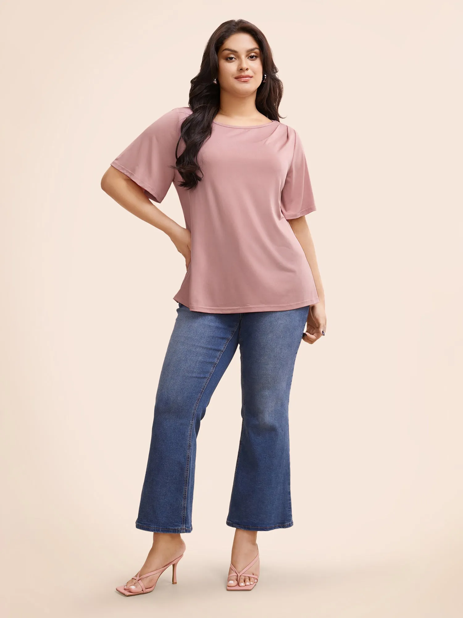 Solid Round Neck Plicated Detail T-shirt sold by Bloomchic product image thumbnail 4