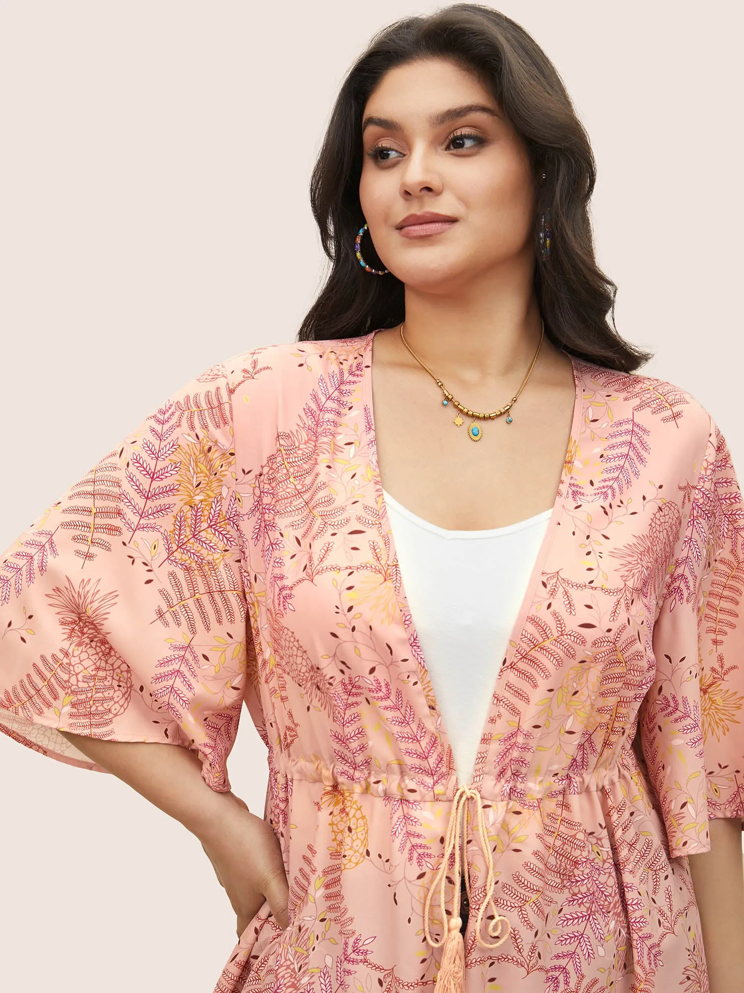 Tropical Print Drawstring Tassels Kimono sold by Bloomchic product image thumbnail 2