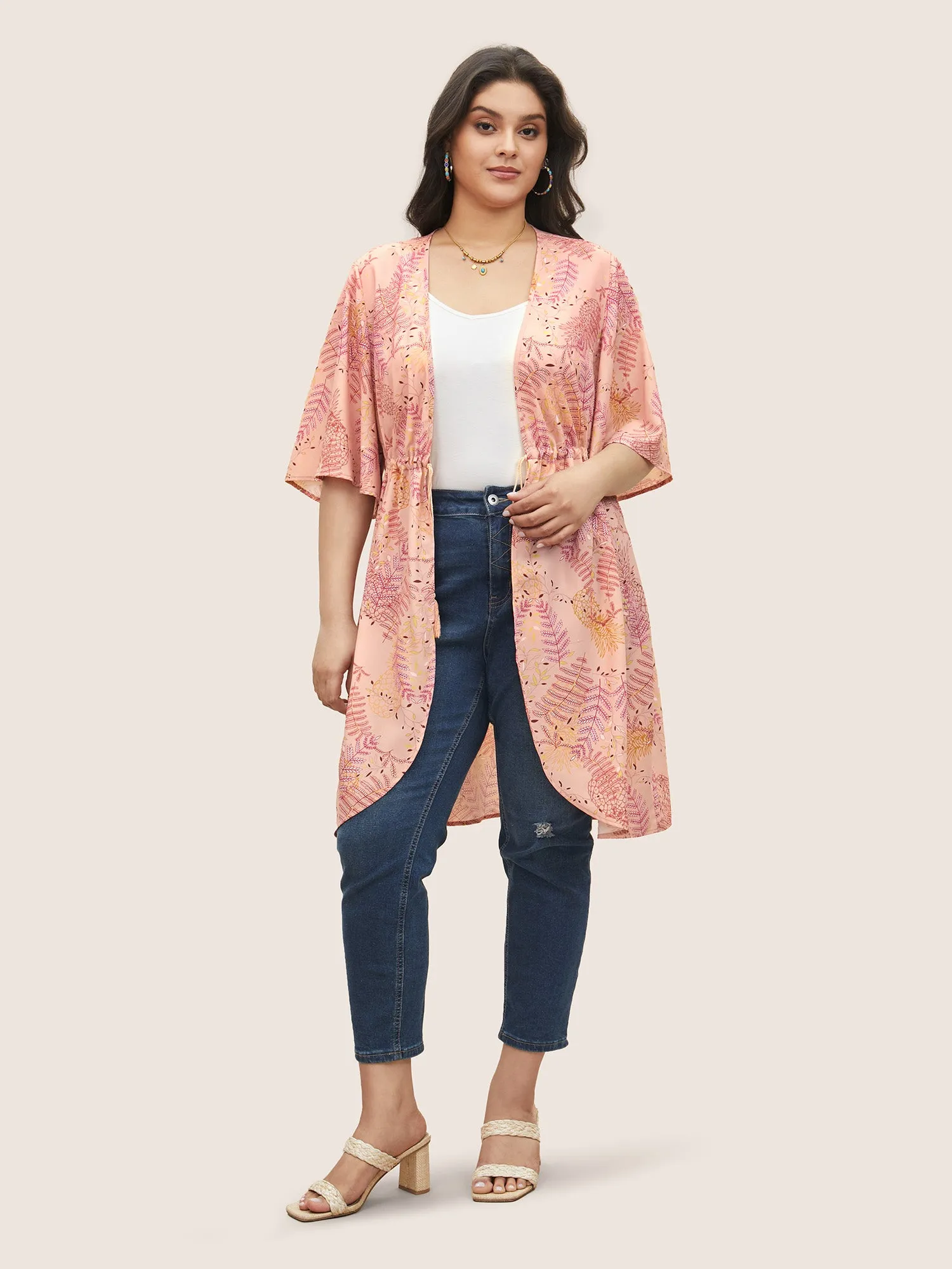 Tropical Print Drawstring Tassels Kimono sold by Bloomchic product image thumbnail 3