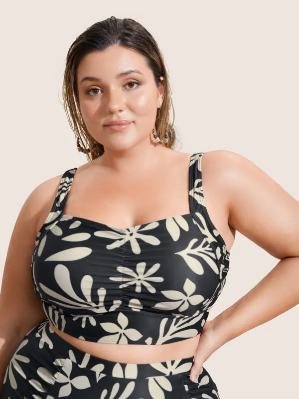Natural Flowers Ruched Heart Neckline Swim Top sold by Bloomchic