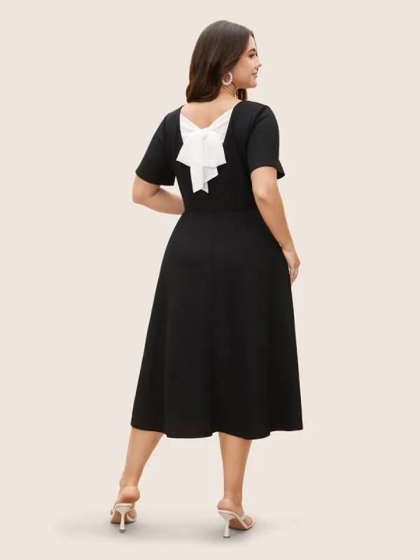Round Neck Contrast Back Bowknot Midi Dress sold by Bloomchic