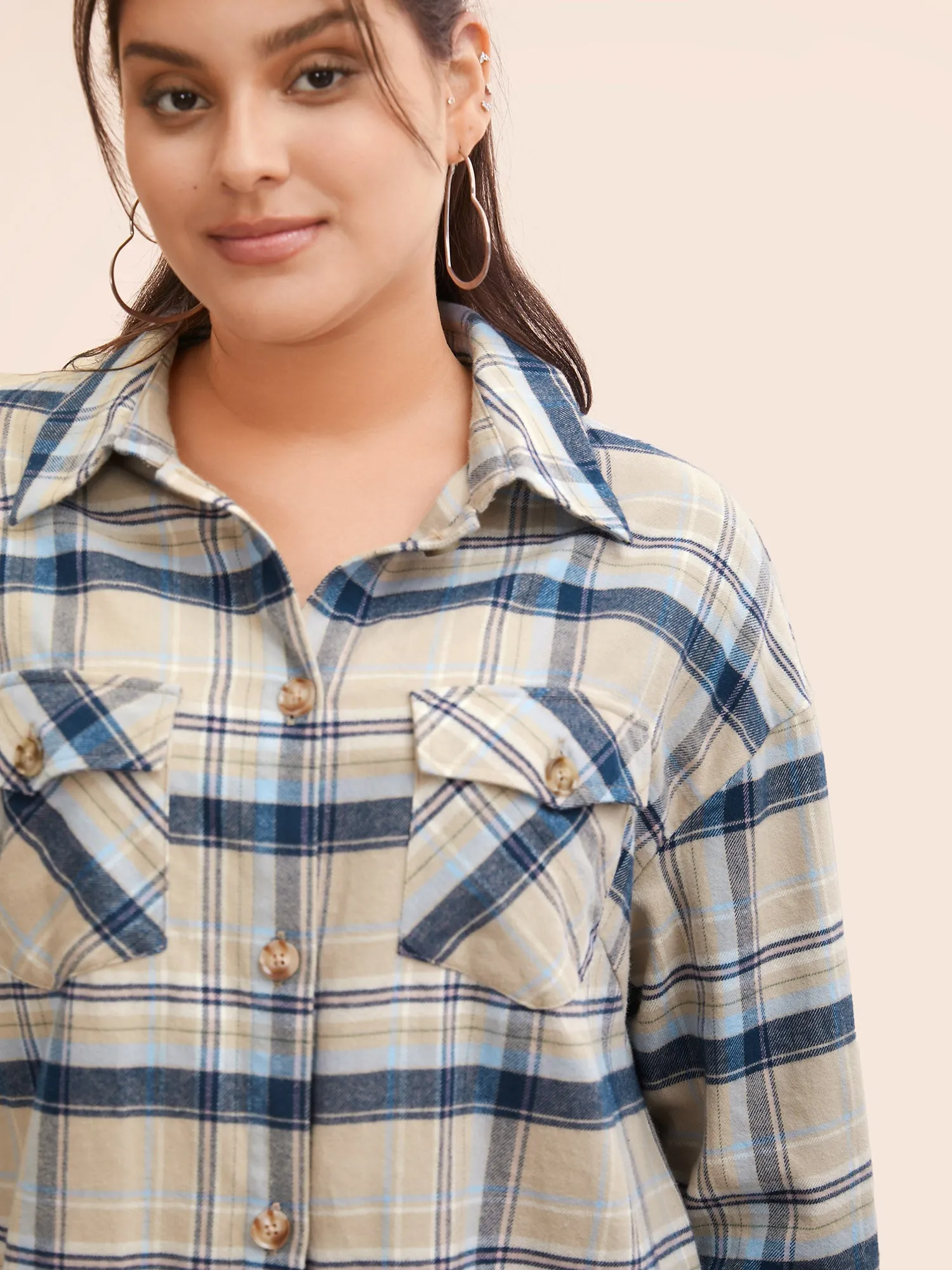 Cotton Shirt Collar Plaid Patched Pocket Jacket sold by Bloomchic product image thumbnail 4