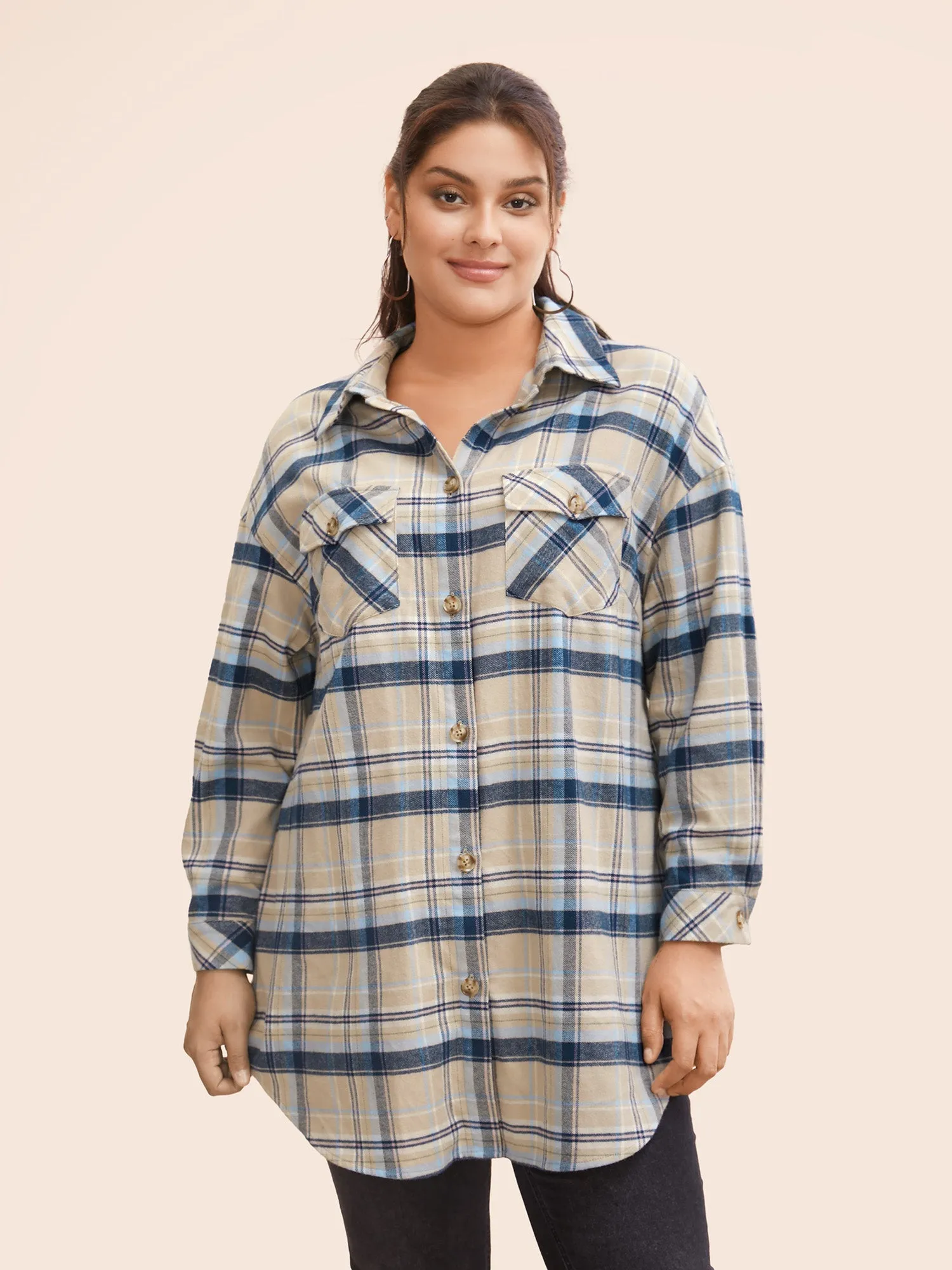 Cotton Shirt Collar Plaid Patched Pocket Jacket sold by Bloomchic product image thumbnail 2
