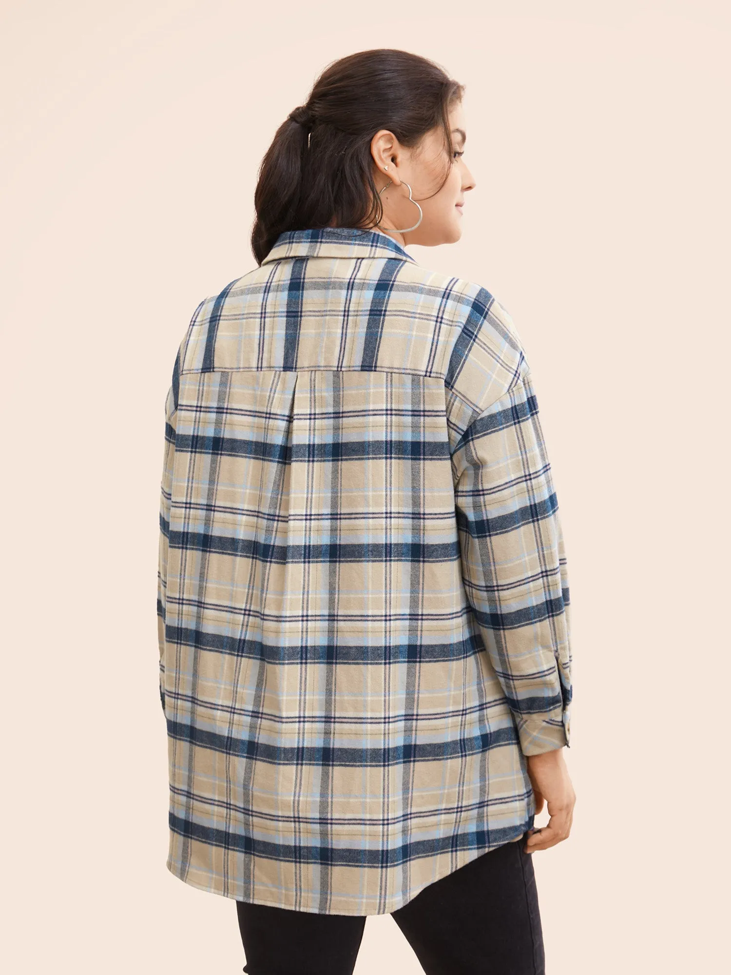 Cotton Shirt Collar Plaid Patched Pocket Jacket sold by Bloomchic product image thumbnail 5