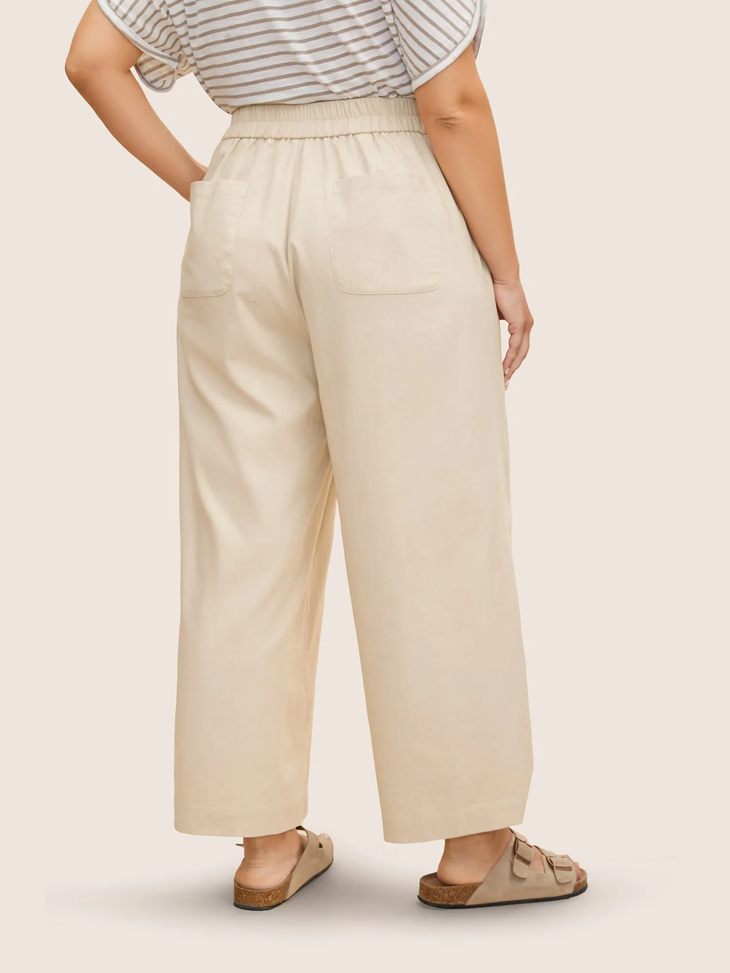 Cotton Linen Solid Mid Rise Wide Leg Pants sold by Bloomchic product image thumbnail 3