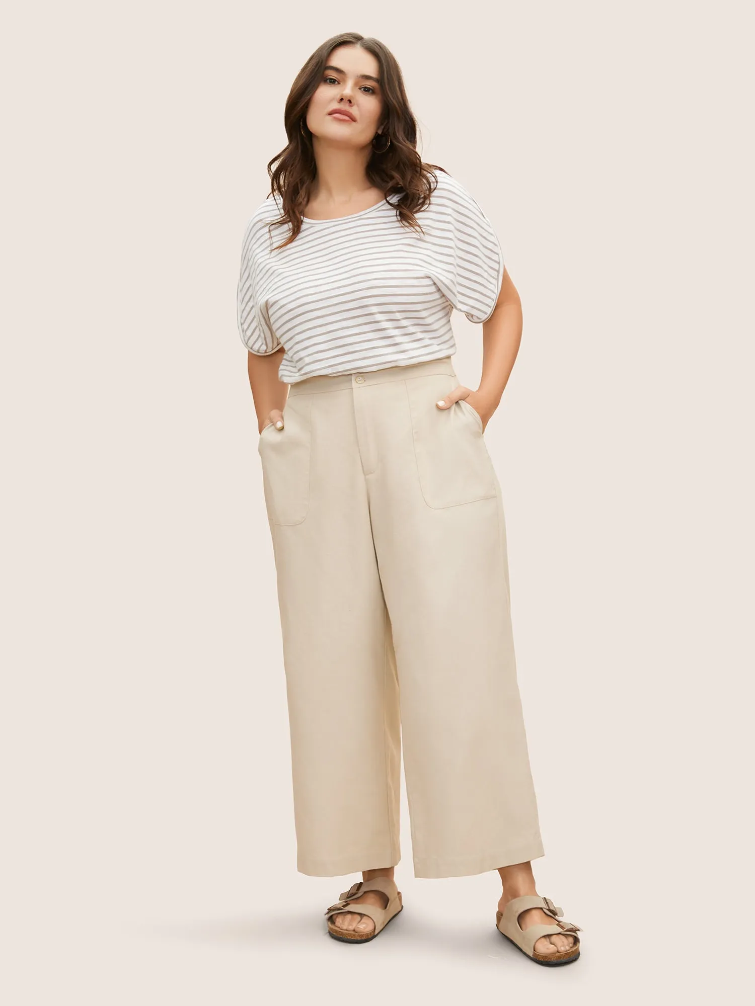 Cotton Linen Solid Mid Rise Wide Leg Pants sold by Bloomchic product image thumbnail 2