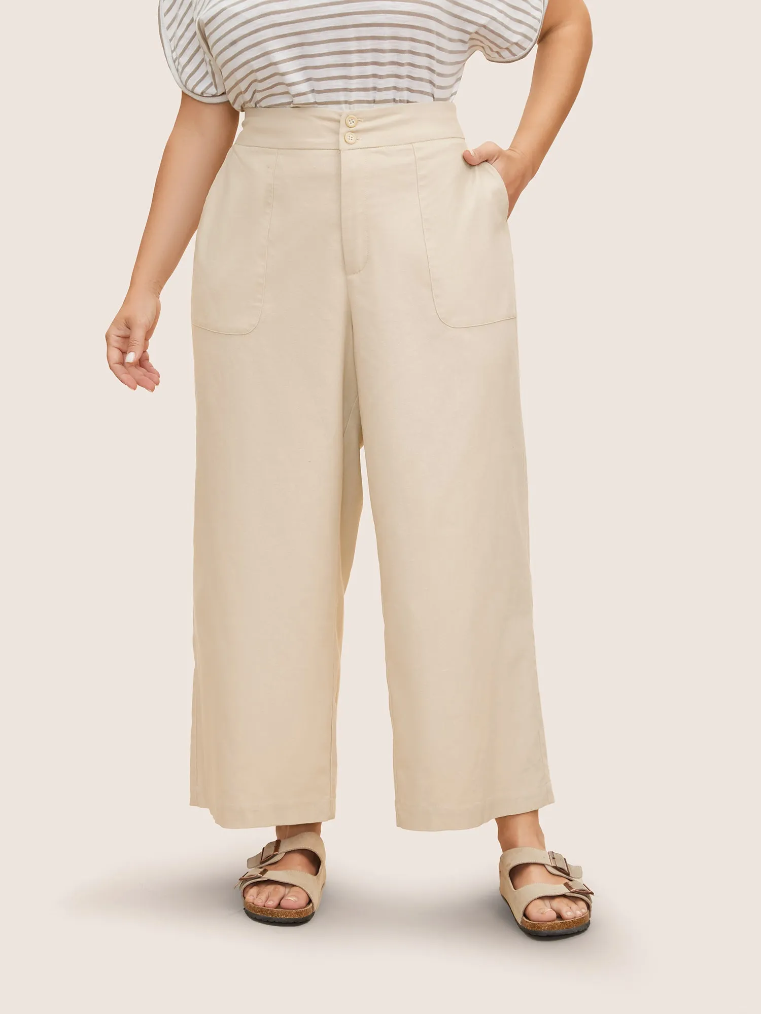 Cotton Linen Solid Mid Rise Wide Leg Pants sold by Bloomchic