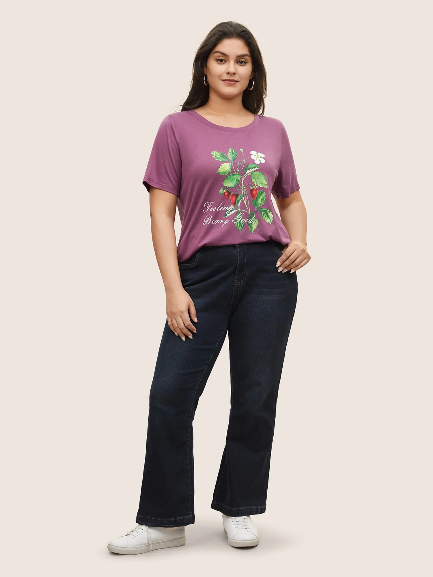 Strawberry Print Round Neck T-shirt sold by Bloomchic product image thumbnail 4