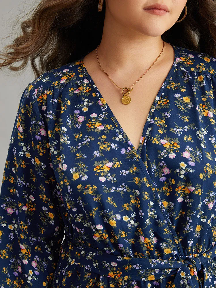 Ditsy Floral Elastic Cuffs Surplice Neck Dress sold by Bloomchic product image thumbnail 5