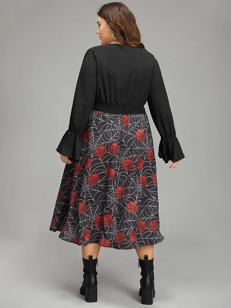 Halloween Rose Ruffles Shirred Elastic Waist Dress sold by Bloomchic product image thumbnail 4