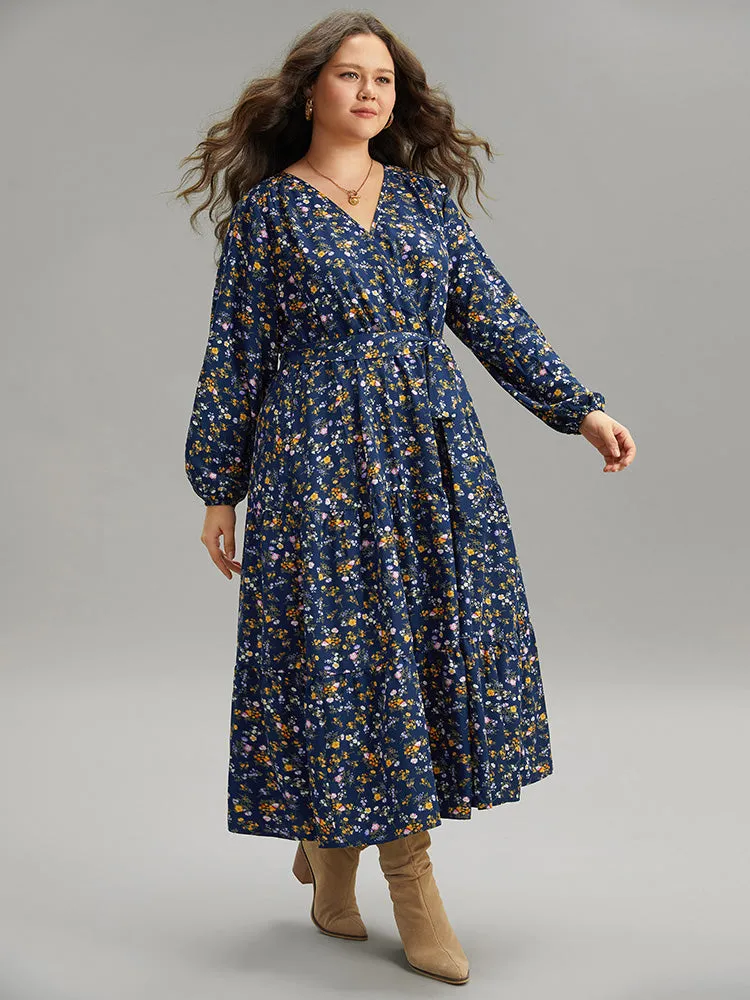 Ditsy Floral Elastic Cuffs Surplice Neck Dress sold by Bloomchic product image thumbnail 4