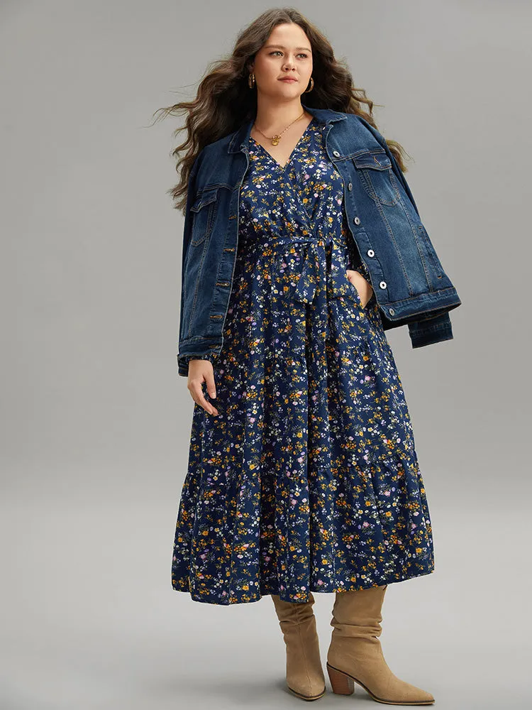 Ditsy Floral Elastic Cuffs Surplice Neck Dress sold by Bloomchic product image thumbnail 2