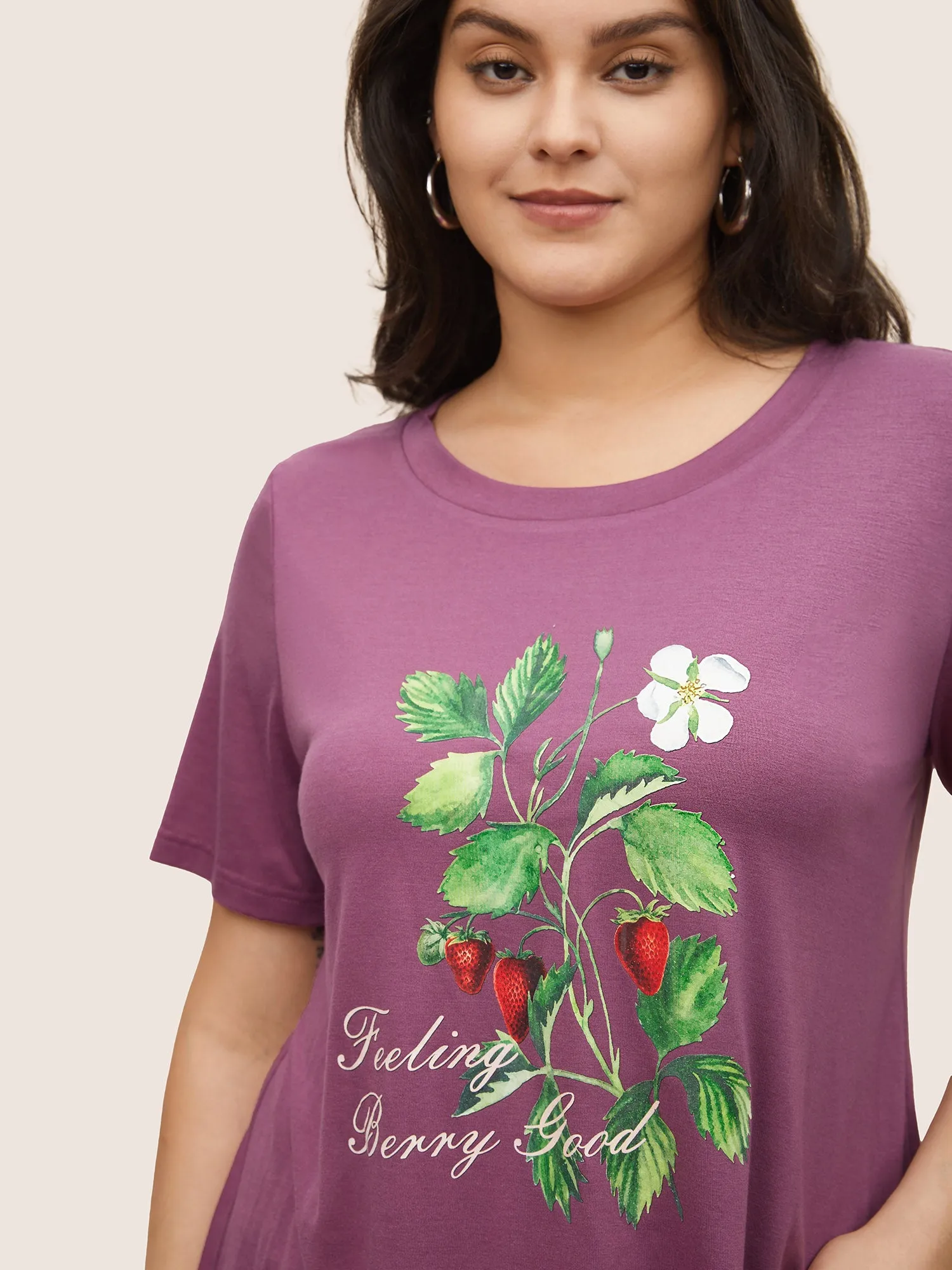 Strawberry Print Round Neck T-shirt sold by Bloomchic product image thumbnail 2