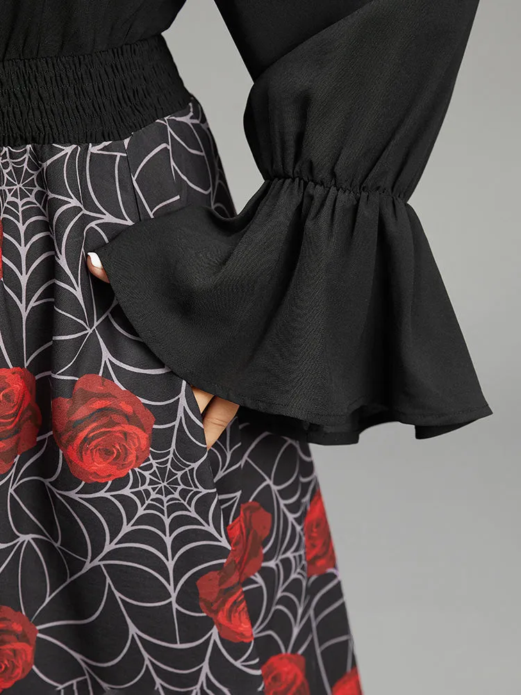 Halloween Rose Ruffles Shirred Elastic Waist Dress sold by Bloomchic product image thumbnail 5