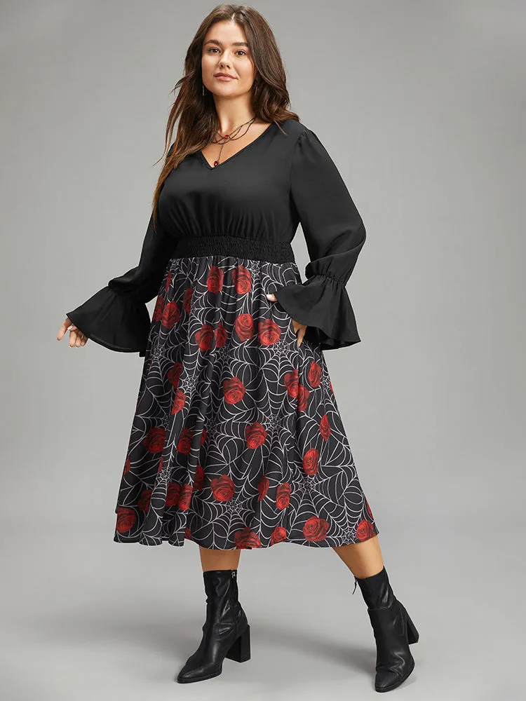 Halloween Rose Ruffles Shirred Elastic Waist Dress sold by Bloomchic product image thumbnail 2