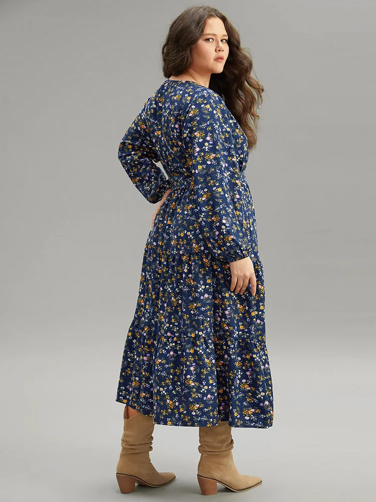 Ditsy Floral Elastic Cuffs Surplice Neck Dress sold by Bloomchic product image thumbnail 3