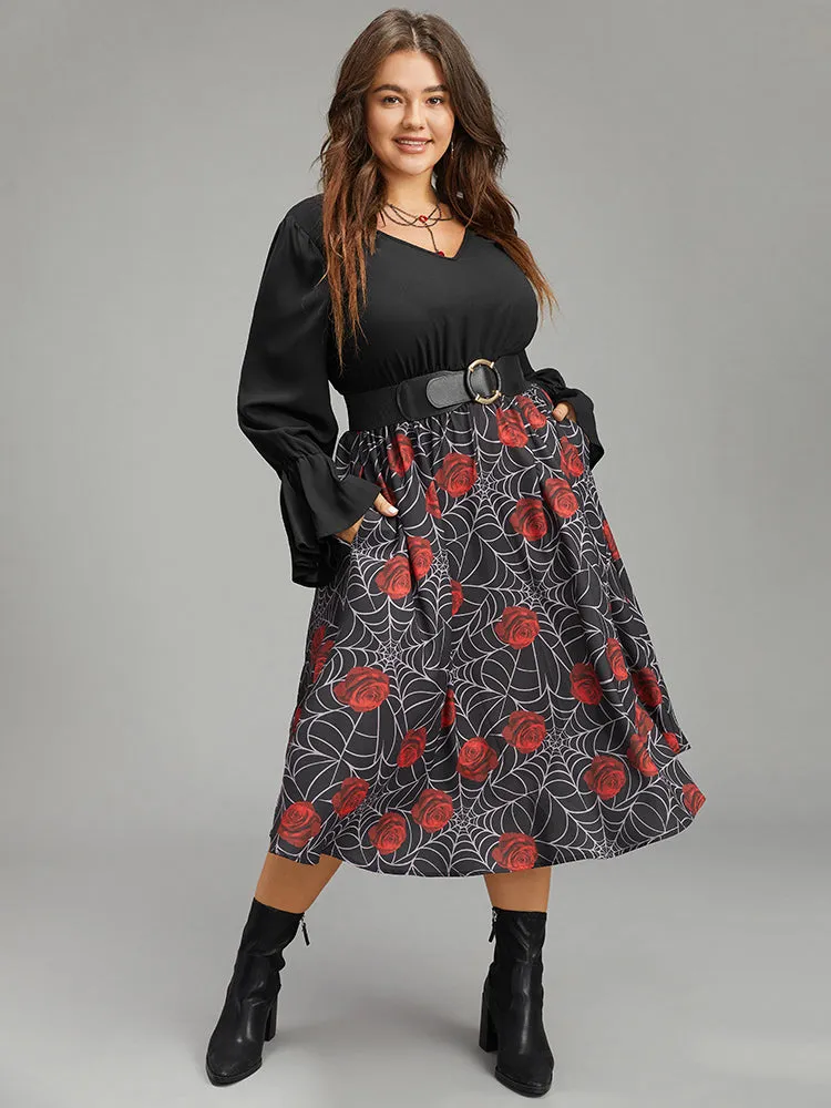 Halloween Rose Ruffles Shirred Elastic Waist Dress sold by Bloomchic product image thumbnail 3