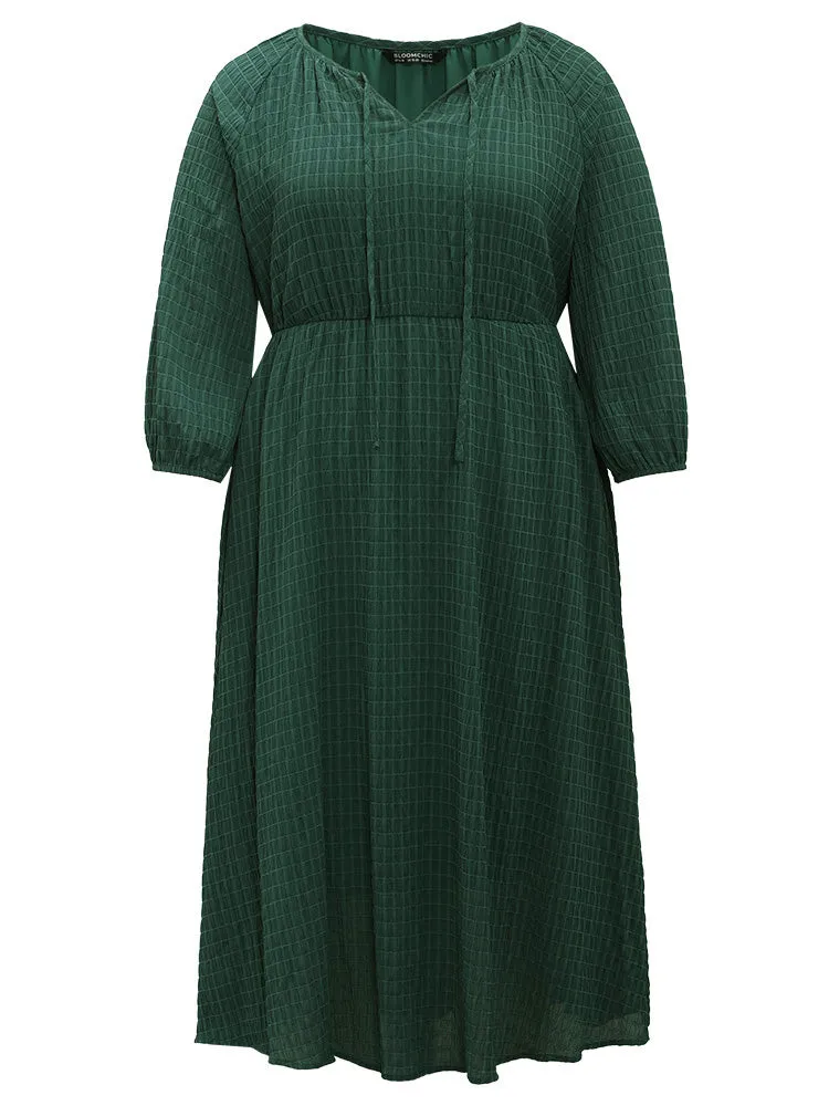 Solid Textured Knot Neck Gathered Lantern Sleeve Dress sold by Bloomchic product image thumbnail 5