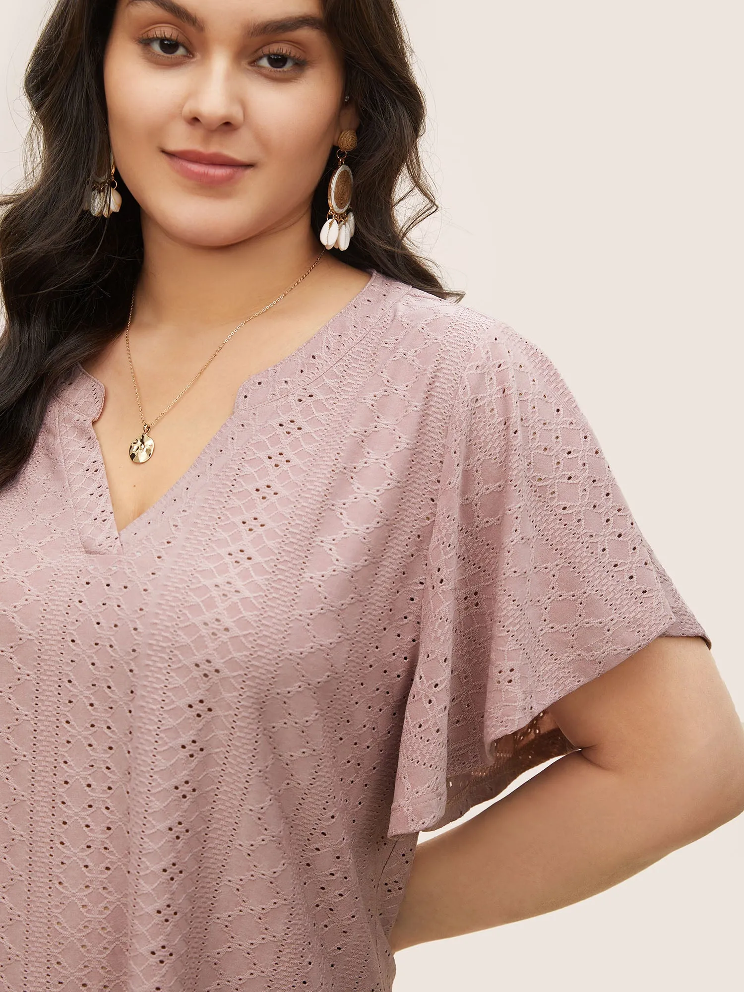 Plisse Flat Collar With V Notch Ruffle Sleeve T-shirt sold by Bloomchic product image thumbnail 4