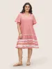 Gingham Patchwork Lapel Collar Ruffle Sleeve Dress sold by Bloomchic