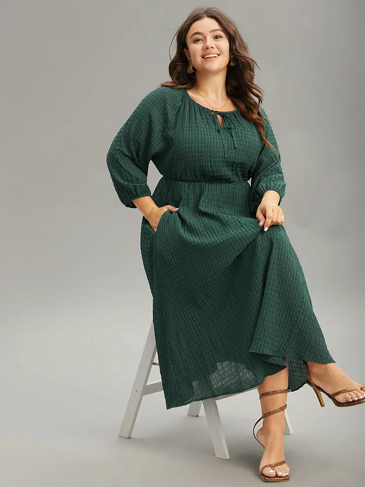 Solid Textured Knot Neck Gathered Lantern Sleeve Dress sold by Bloomchic product image thumbnail 3