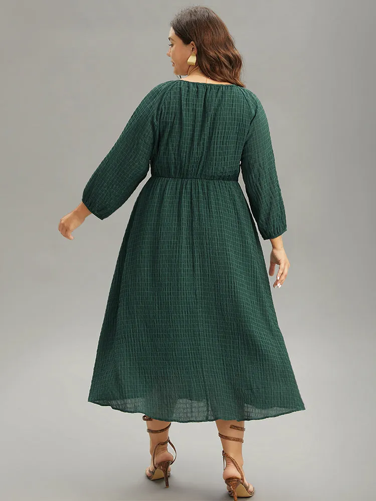 Solid Textured Knot Neck Gathered Lantern Sleeve Dress sold by Bloomchic product image thumbnail 2