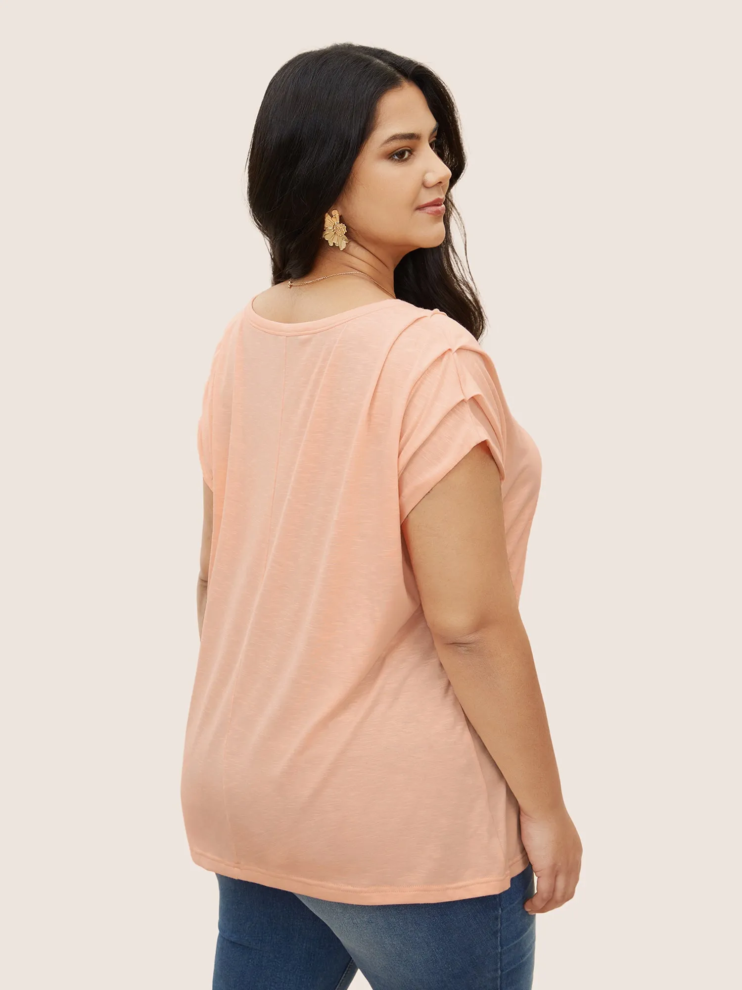Plain Round Neck Gathered Batwing Sleeve T-shirt sold by Bloomchic product image thumbnail 2
