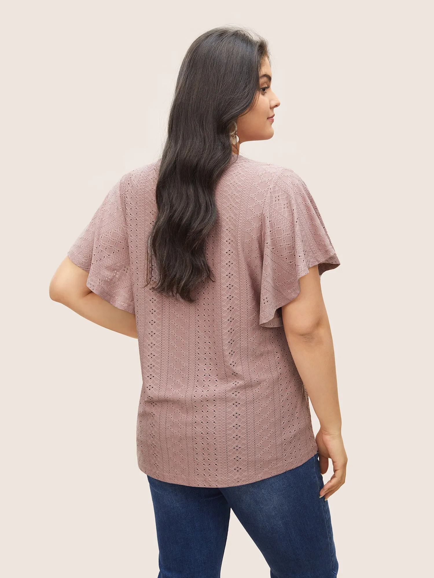 Plisse Flat Collar With V Notch Ruffle Sleeve T-shirt sold by Bloomchic product image thumbnail 2