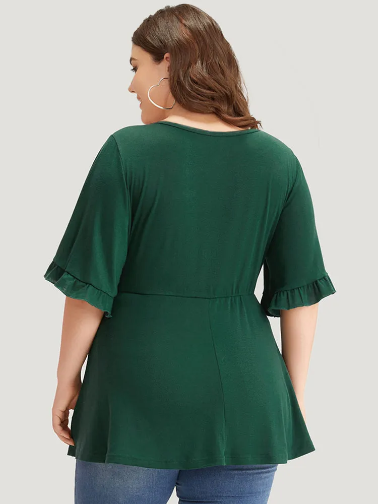 Plain Crew Neck Ties Ruffle Trim Gathered T-shirt sold by Bloomchic product image thumbnail 2