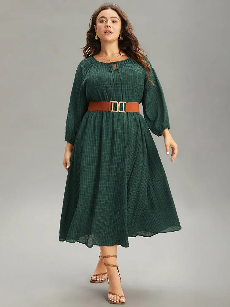Solid Textured Knot Neck Gathered Lantern Sleeve Dress sold by Bloomchic