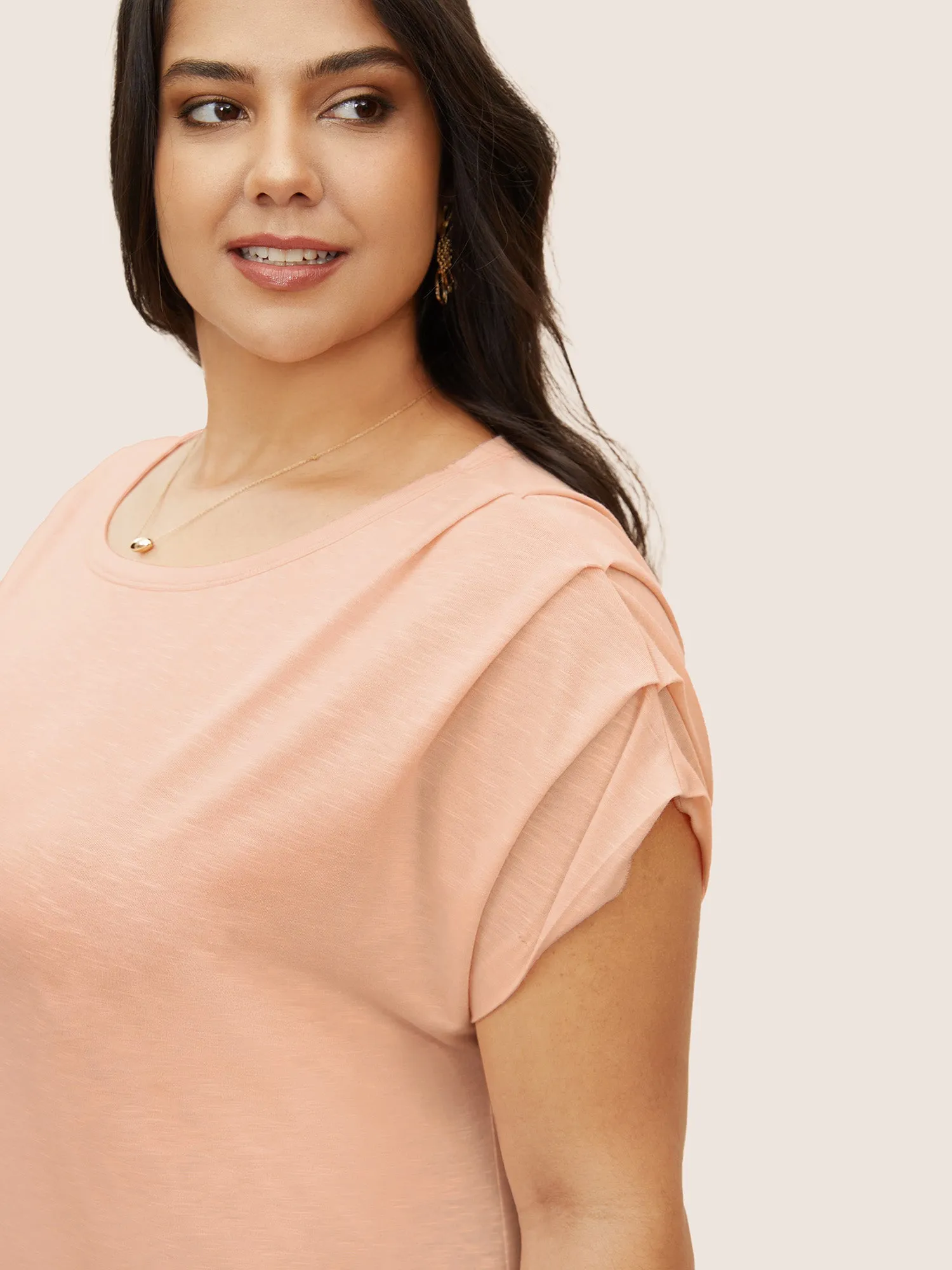 Plain Round Neck Gathered Batwing Sleeve T-shirt sold by Bloomchic product image thumbnail 5