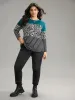 Striped Leopard Patchwork Contrast Round Neck T-shirt sold by Bloomchic