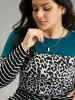Striped Leopard Patchwork Contrast Round Neck T-shirt sold by Bloomchic