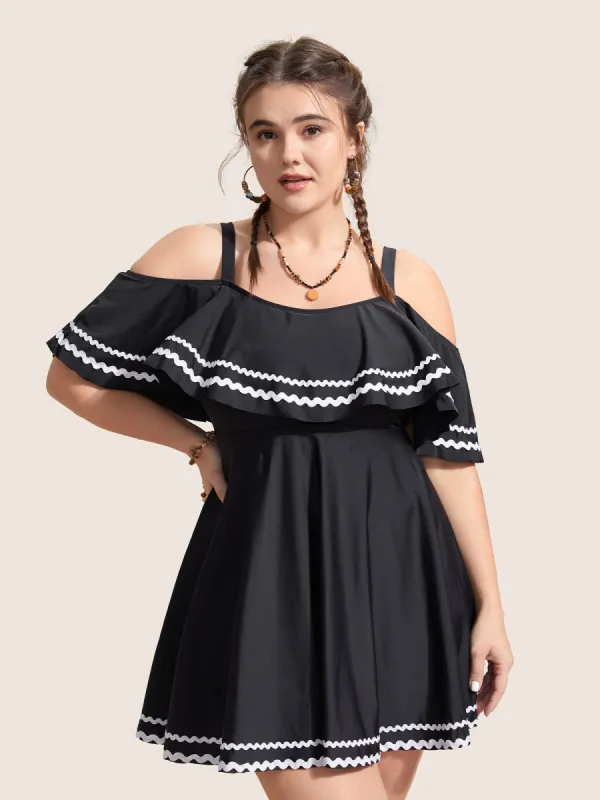 One Shoulder Neck Woven Ribbon Swim Dress sold by Bloomchic