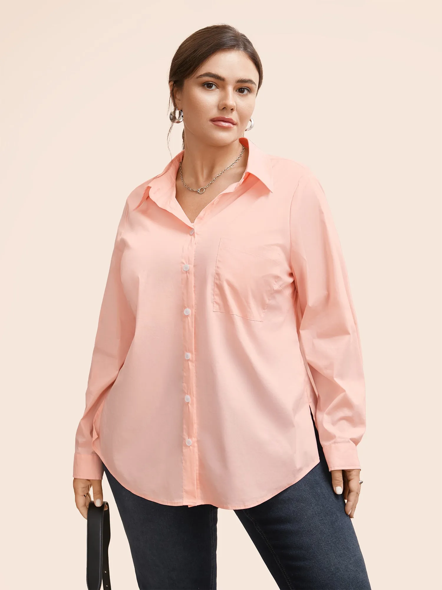 Plain Shirt Collar Split Side Blouse sold by Bloomchic product image thumbnail 4