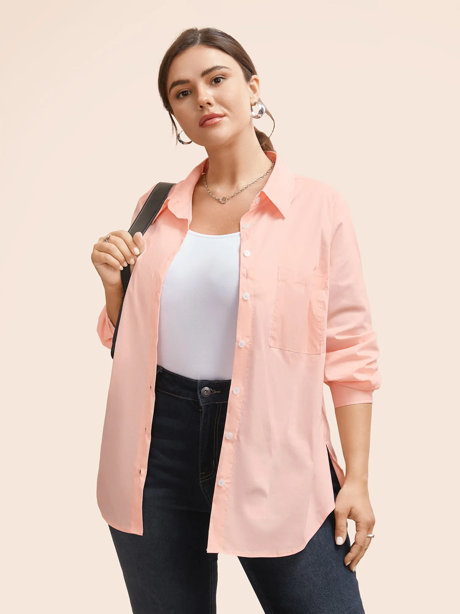 Plain Shirt Collar Split Side Blouse sold by Bloomchic product image thumbnail 3