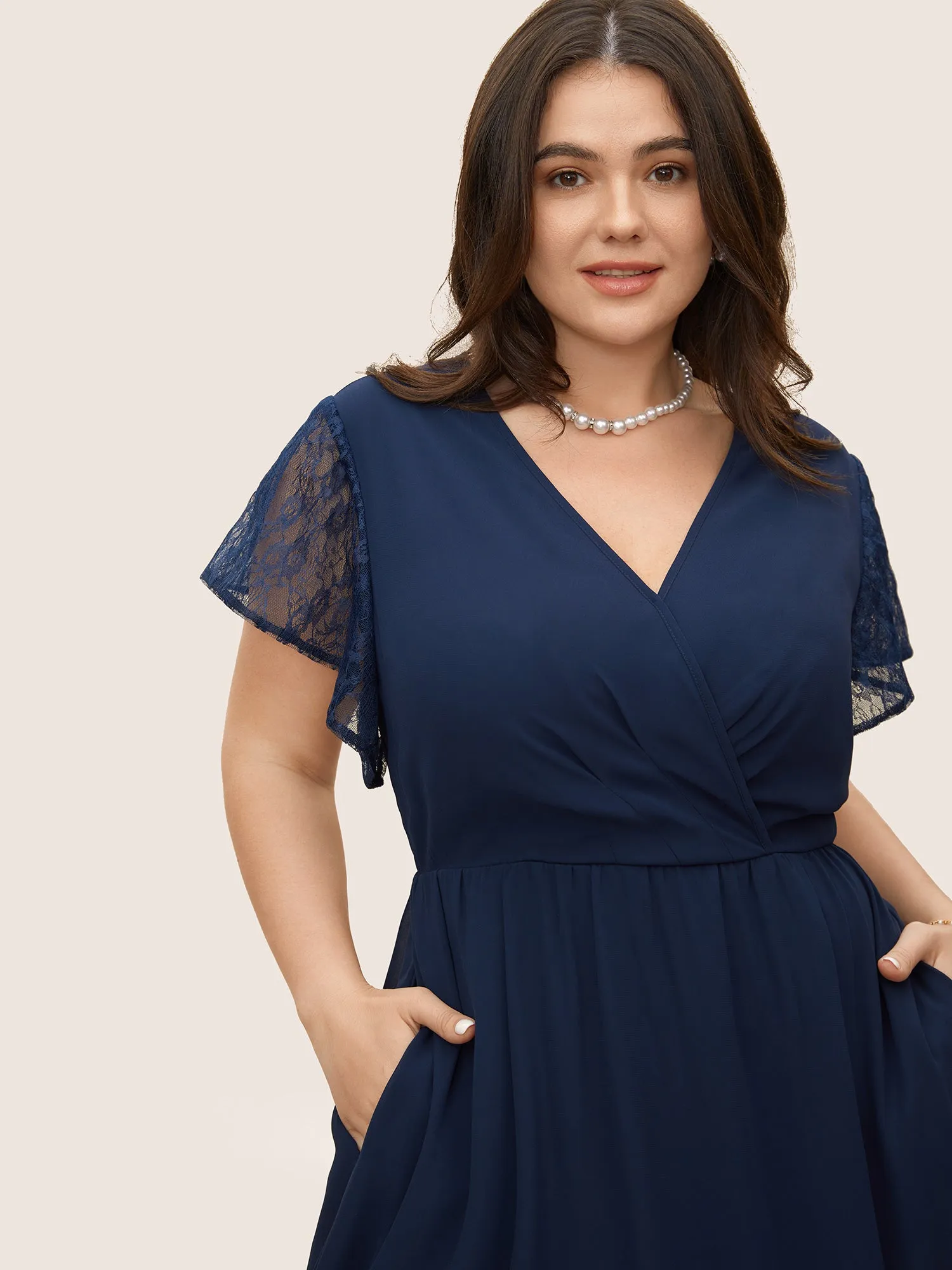 Overlap Collar Crochet Lace Mesh Dress sold by Bloomchic product image thumbnail 4