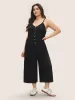 Solid Button Detail Gathered Jumpsuit sold by Bloomchic