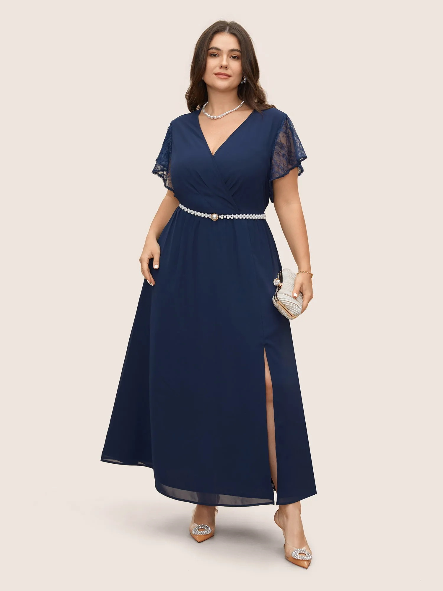 Overlap Collar Crochet Lace Mesh Dress sold by Bloomchic product image thumbnail 3