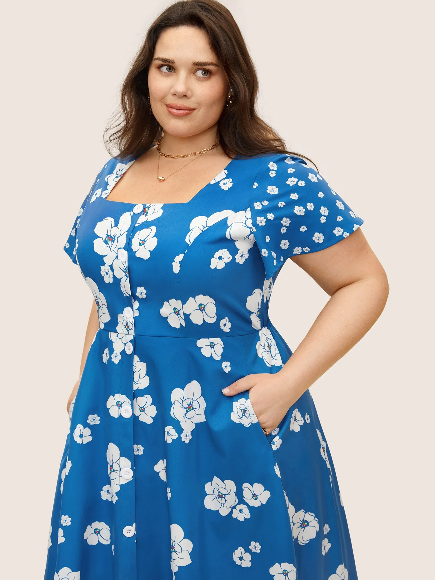 Square Neck Natural Flowers Ruffle Sleeve Dress sold by Bloomchic product image thumbnail 2