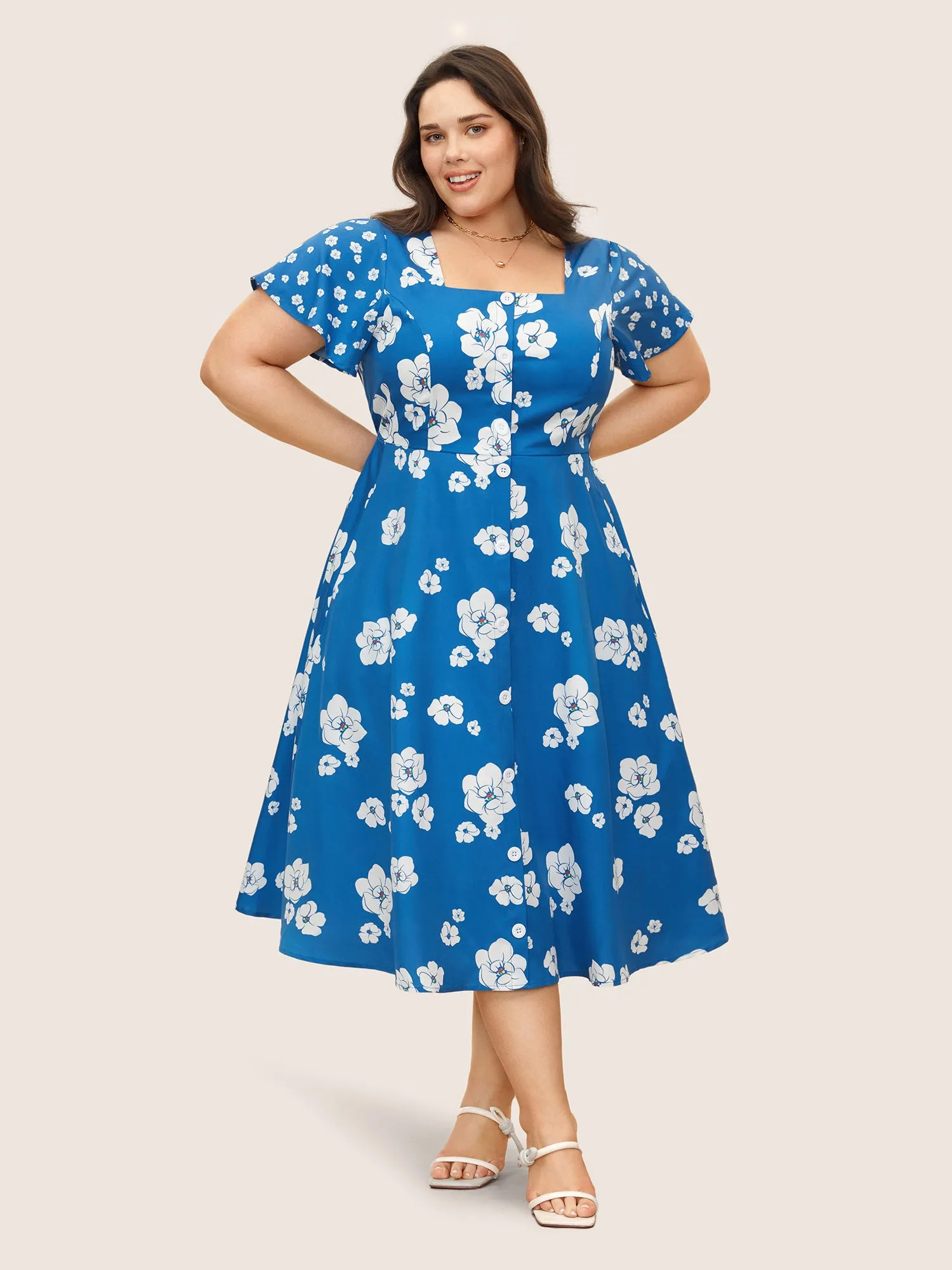 Square Neck Natural Flowers Ruffle Sleeve Dress sold by Bloomchic product image thumbnail 3