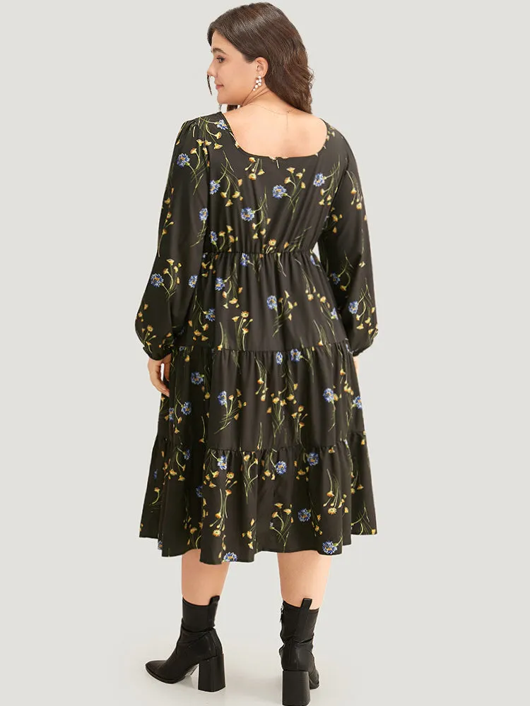 Floral Print Ruffle Hem Elastic Cuffs Dress sold by Bloomchic product image thumbnail 2