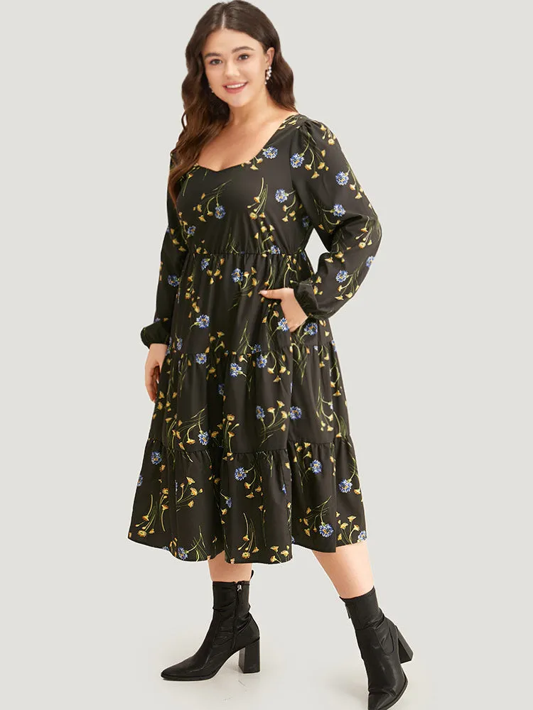 Floral Print Ruffle Hem Elastic Cuffs Dress sold by Bloomchic product image thumbnail 3