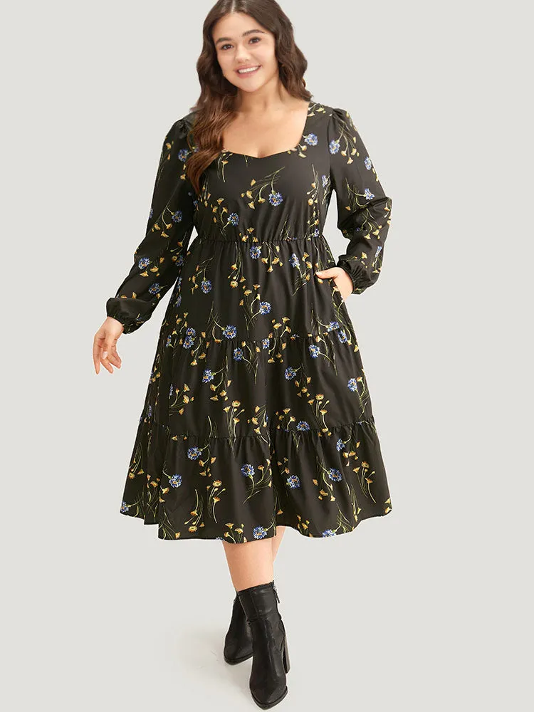 Floral Print Ruffle Hem Elastic Cuffs Dress sold by Bloomchic product image thumbnail 4