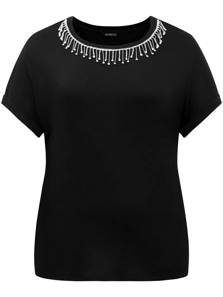 Metal Tassel Detail Crew Neck T-shirt sold by Bloomchic product image thumbnail 5