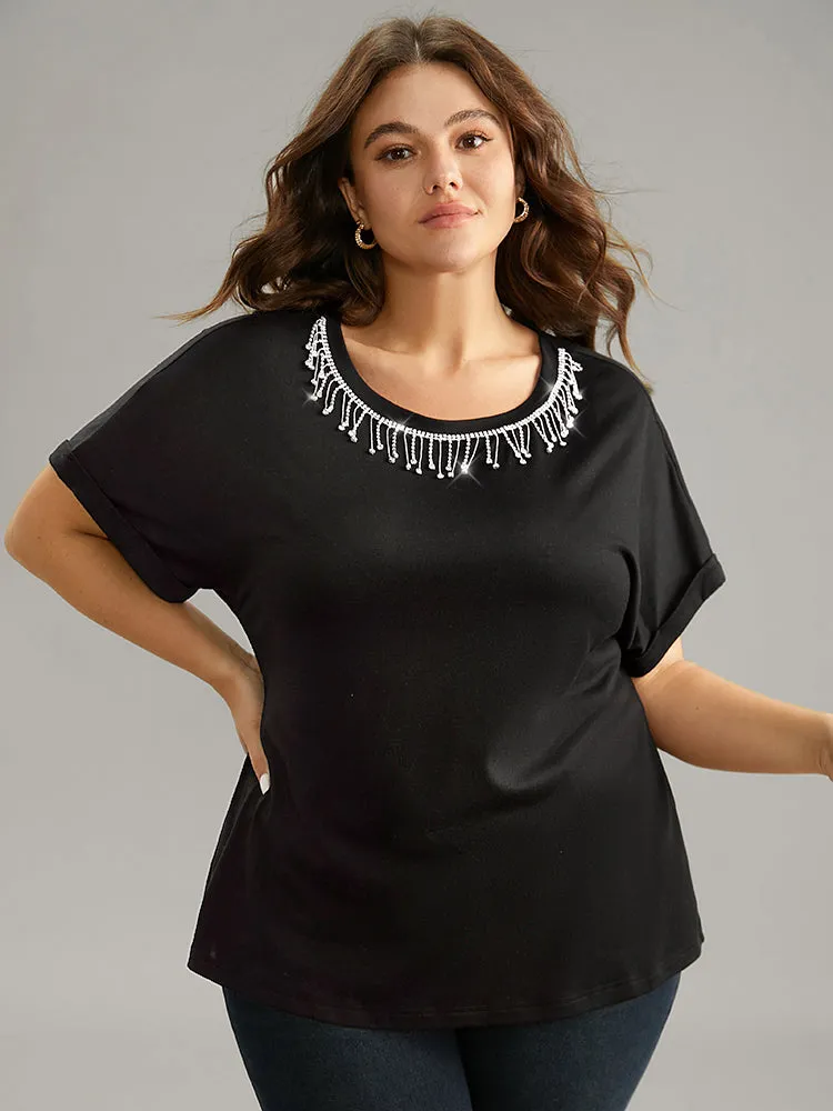 Metal Tassel Detail Crew Neck T-shirt sold by Bloomchic product image thumbnail 2