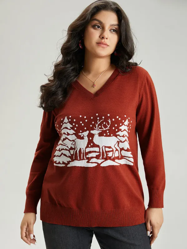 Anti-Pilling Christmas Trees & Elk Print Pullover sold by Bloomchic