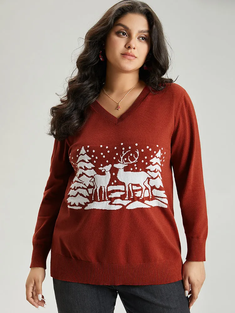 Anti-Pilling Christmas Trees & Elk Print Pullover sold by Bloomchic