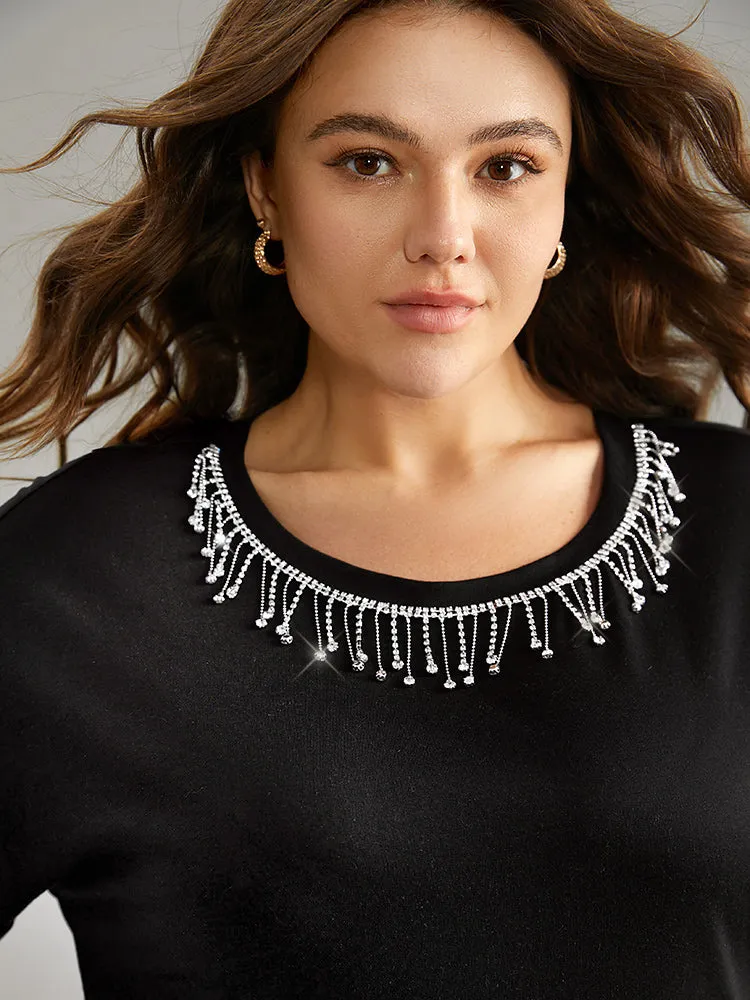 Metal Tassel Detail Crew Neck T-shirt sold by Bloomchic