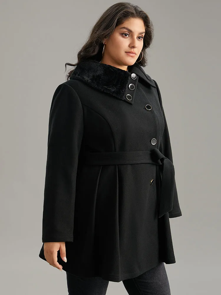 Fuzzy Patchwork Knot Belted Button Up Pocket Coat sold by Bloomchic product image thumbnail 4